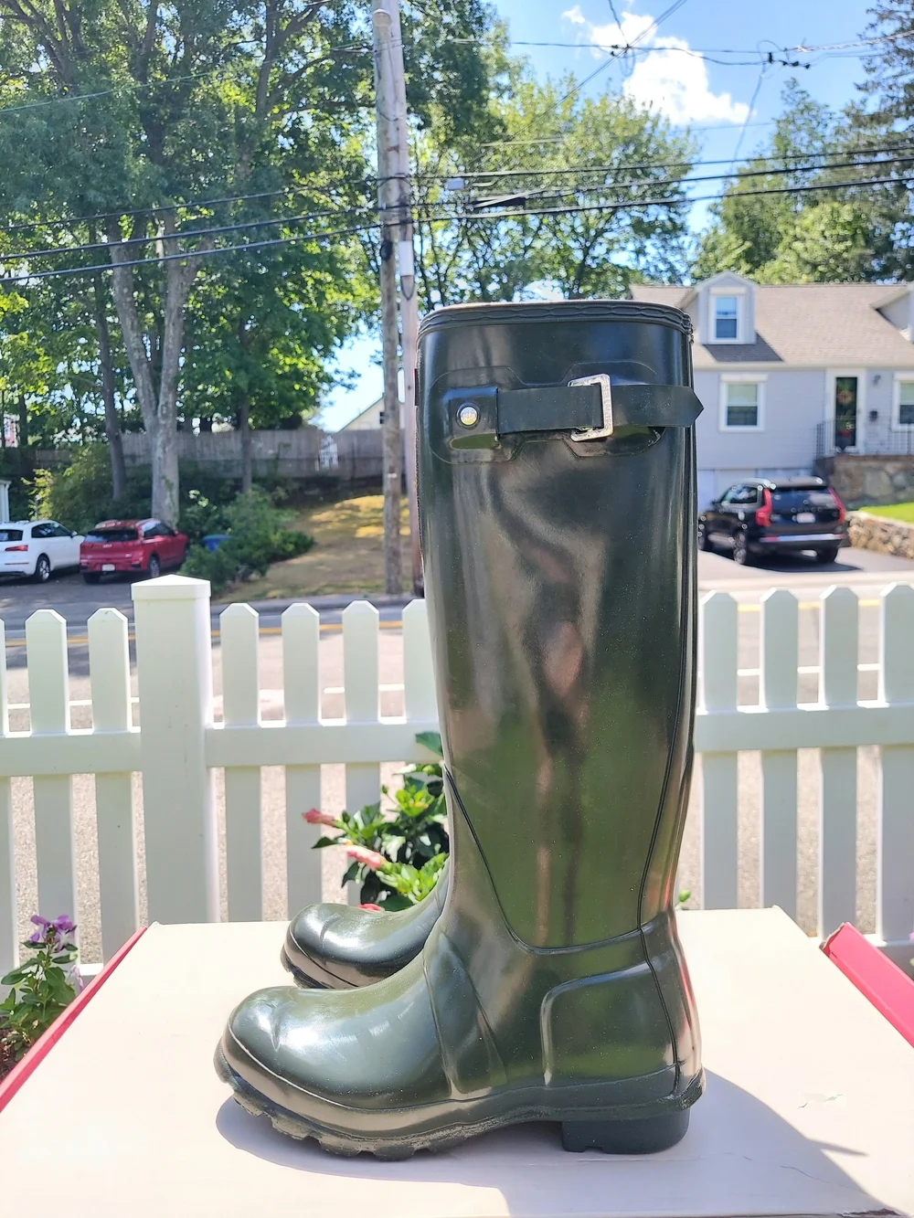 Hunter Olive Green Tall Waterproof Rain Boots Womens Big Girls Size 5 NWT Travel